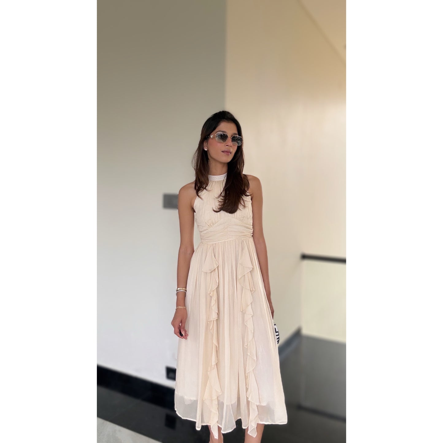 Ivory Breeze Ruffle Halter Dress