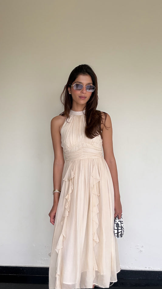 Ivory Breeze Ruffle Halter Dress